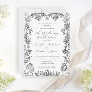 Elegante formale botanische Hochzeit Einladung