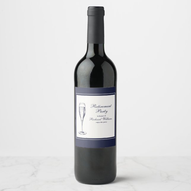 Elegante formale dunkle Bleu weiße Rente Weinetikett (Vorderseite)