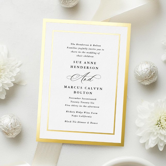 Elegante formale Kalligraphie Foil Gold Frame Wedd Folieneinladung (Von Creator hochgeladen)