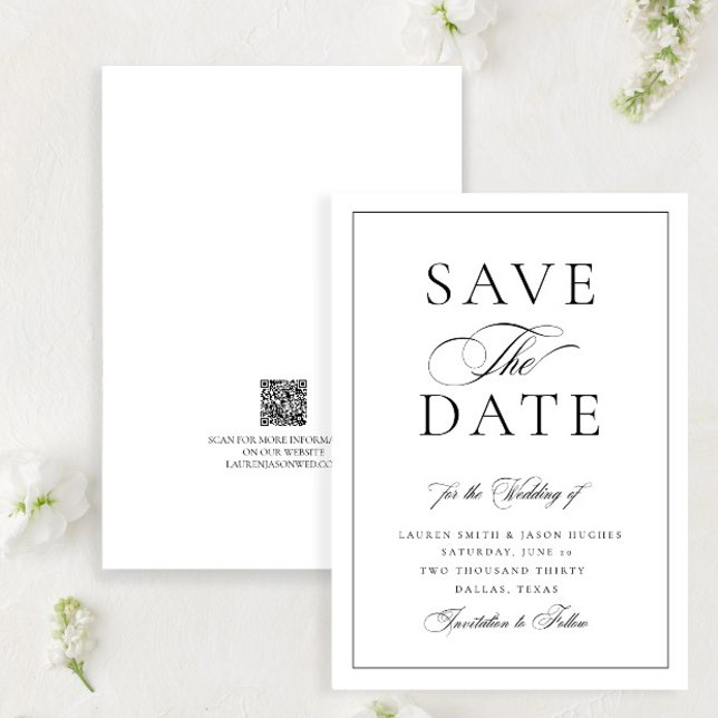 Elegante formale Kalligraphie Hochzeit QR Code Hoc Save The Date (Von Creator hochgeladen)