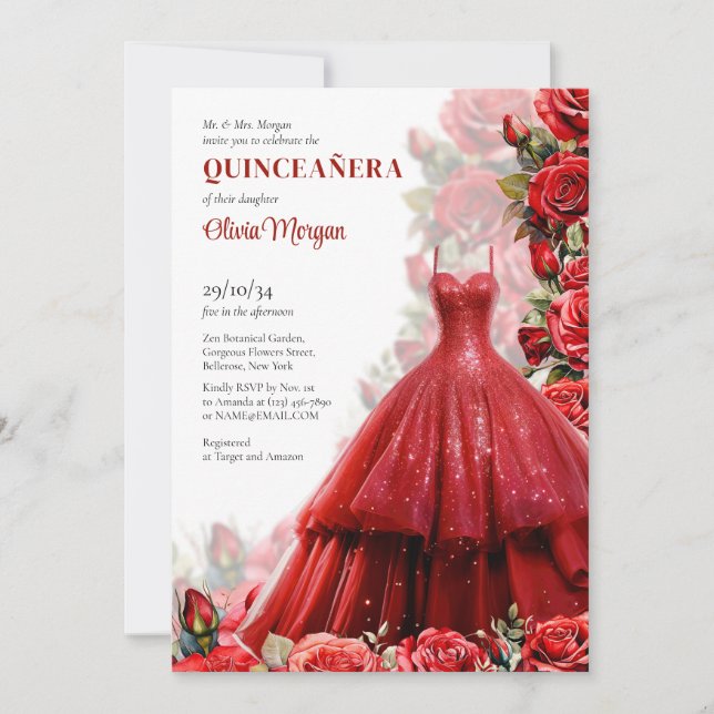 Elegante formale, lange Kleidung Aquarellfarben Ro Einladung (Vorderseite)