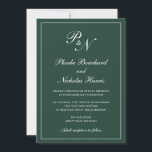 Elegante formale Mongram Forest Green Wedding Einladung<br><div class="desc">Traditionelle Waldgrün Hochzeitseinladung mit einem einfachen und klassischen Design mit Ihren beiden ersten Monogramm und Ihren Namen in einer eleganten Kalligraphie innerhalb eines dünnen Randes. Alle Designelemente können im Entwurfsbearbeitungstool geändert werden. Diese eleganten Einladungen sind perfekt für eine formelle Hochzeit.</div>