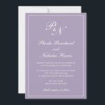 Elegante formale Monogram Dusty Lila Wedding Einladung<br><div class="desc">Traditionell staubige lila / lavender Hochzeitseinladung mit einem einfachen und klassischen Design mit Ihren zwei ersten Monogramm und Ihren Namen in einer eleganten Kalligraphie innerhalb eines dünnen Randes. Alle Designelemente können im Entwurfsbearbeitungstool geändert werden. Diese eleganten Einladungen sind perfekt für eine formelle Hochzeit.</div>