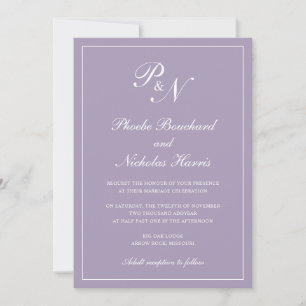 Elegante formale Monogram Dusty Lila Wedding Einladung