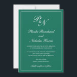 Elegante formale Monogram Emerald Green Wedding Einladung<br><div class="desc">Traditionell smaragdgrüne Hochzeitseinladung mit einem einfachen und klassischen Design mit Ihren beiden ersten Monogramm und Ihren Namen in einer eleganten Kalligraphie innerhalb eines dünnen Randes. Alle Designelemente können im Entwurfsbearbeitungstool geändert werden. Diese eleganten Einladungen sind perfekt für eine formelle Hochzeit.</div>