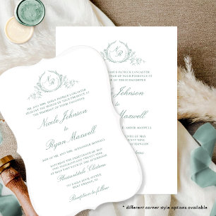 Elegante formale Monogram Pale Green Wedding Einladung
