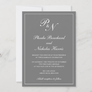 Elegante formale Monogram Simple Gray Wedding Einladung