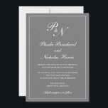 Elegante formale Monogram Simple Gray Wedding Einladung<br><div class="desc">Traditionelles mittel grau / grau Hochzeitseinladung mit einem einfachen und klassischen Design mit Ihren beiden ersten Monogramm und Ihren Namen in einer eleganten Kalligraphie innerhalb eines dünnen Randes. Alle Designelemente können im Entwurfsbearbeitungstool geändert werden. Diese eleganten Einladungen sind perfekt für eine formelle Hochzeit.</div>