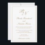 Elegante formale Monogram Traditionelle Goldhochze Einladung<br><div class="desc">Traditionelles Imitat Gold Hochzeitseinladung mit einem einfachen und klassischen Design mit Ihren beiden ersten Monogramm und Ihren Namen in einer eleganten Kalligraphie innerhalb eines dünnen Randes. Alle Designelemente können im Entwurfsbearbeitungstool geändert werden. Diese eleganten Einladungen sind perfekt für eine formelle Hochzeit.</div>