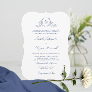 Elegante formale Navy Monogramm Hochzeit Einladung