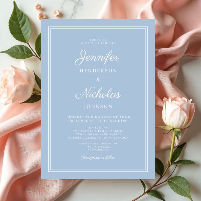 Elegante formale Pulverhochzeit Einladung (Elegant Formal Blue Wedding Invitation)