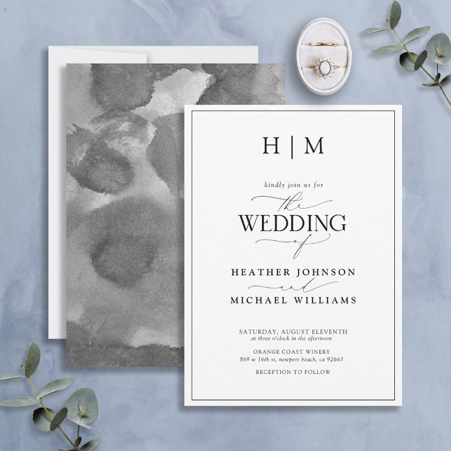 Elegante formale Schwarz-Weiß-Kalligrafie-Hochzeit Einladung (Von Creator hochgeladen)