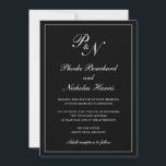 Elegante formale Schwarze Hochzeit in Monogramm Einladung<br><div class="desc">Traditionell schwarze Hochzeitseinladung mit einem einfachen und klassischen Design mit Ihren beiden ersten Monogramm und Ihren Namen in einer eleganten Kalligraphie innerhalb eines dünnen Randes. Alle Designelemente können im Entwurfsbearbeitungstool geändert werden. Diese eleganten Einladungen sind perfekt für eine formelle Hochzeit.</div>