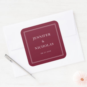 Elegante formelle burgunderrote Hochzeit Quadratischer Aufkleber