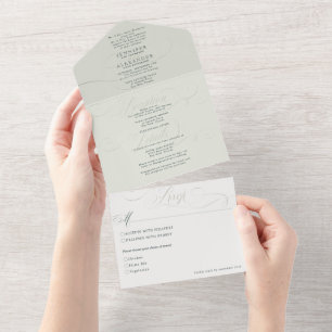 Elegante formelle grüne Salbei-Hochzeit All In One Einladung