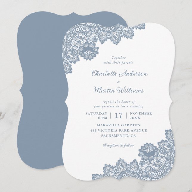 Elegante formelle Hochzeit von Blaublauer Flora Einladung (Vorne/Hinten)