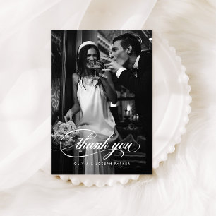 Elegante formelle Kalligrafie Hochzeitsfoto Dankeskarte