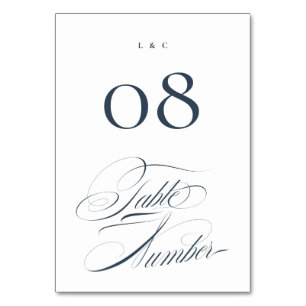 Elegante formelle Marine über die Hochzeit der wei Tischnummer