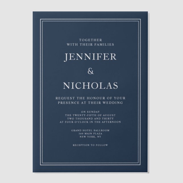 Elegante formelle Navy-Blau-Hochzeit (Vorderseite)