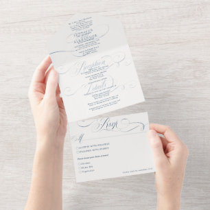 Elegante formelle Navy einfache Hochzeit All In One Einladung