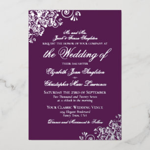 Elegante formelle Pflaume Lila & Silberhochzeit Folieneinladung