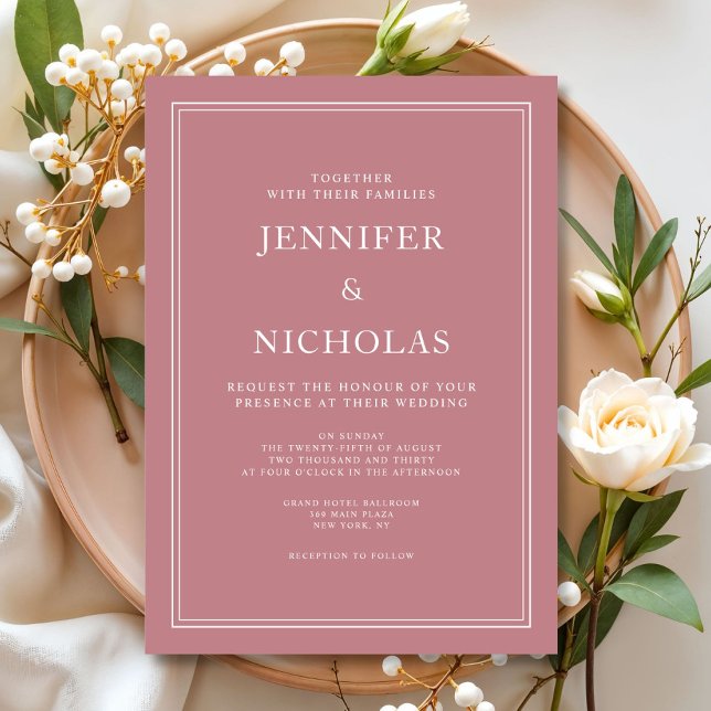 Elegante formelle, rosa Hochzeit Einladung (Elegant Formal Dusty Pink Wedding Invitation)