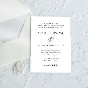 Elegante formelle schwarze und weiße Hochzeit Einladung