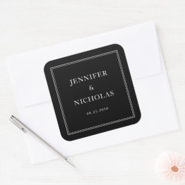 Elegante formelle schwarze und weiße Hochzeit Quadratischer Aufkleber