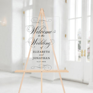 Elegante formelle Script Black Wedding Willkommen Acrylschild
