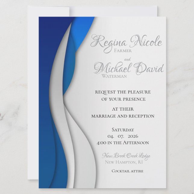 Elegante, formelle und moderne Blue Wedding Einlad Einladung (Vorderseite)