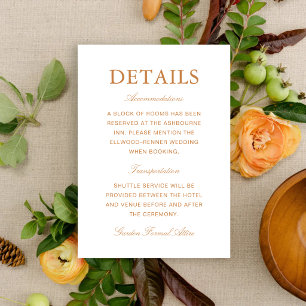 Elegante formelle verbrannte orange Hochzeitsinfor Begleitkarte