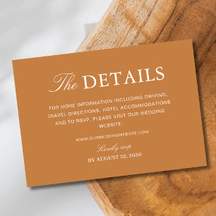 Elegante formelle verbrannte orange Hochzeitsinfor Begleitkarte