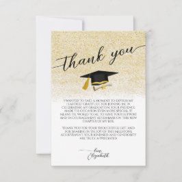 Elegante Foto Black Gold Script Graduation Party Dankeskarte