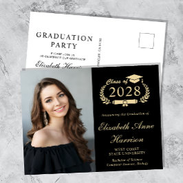 Elegante Foto Black Graduation Party Einladungspostkarte