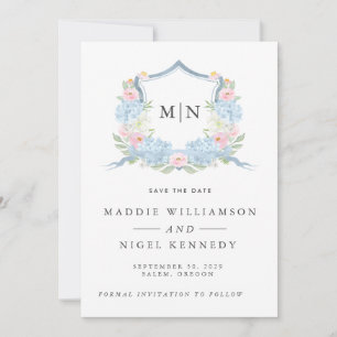 Elegante Foto Blaue Monogramm-Hochzeitseinladung  Save The Date