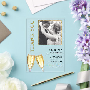 Elegante Foto Champagner Hochzeit Danke Acryleinladungen