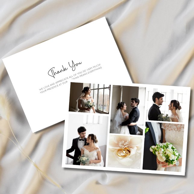 Elegante Foto Collage Dankeschön Karte (Elegant Wedding Photo Collage Thank You Card)