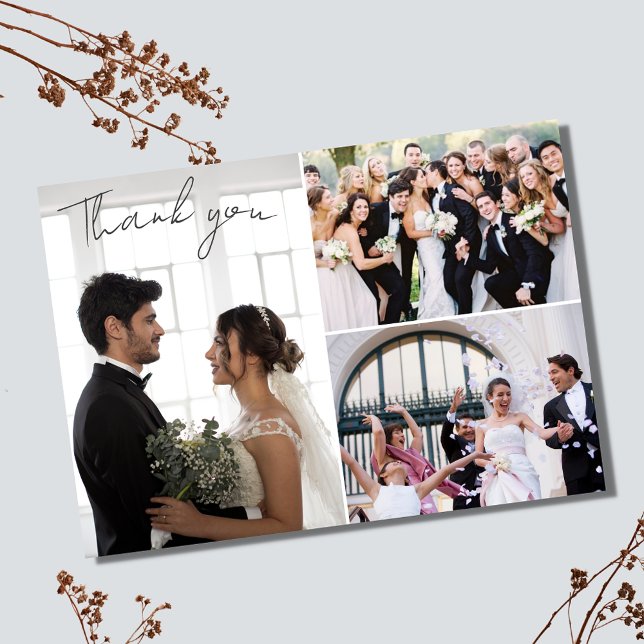 Elegante Foto Collage Dankeschön Karte (Elegant Wedding Photo Collage Thank You Card)