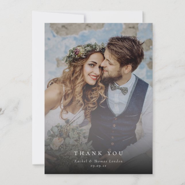 Elegante Foto Collage Dusty Blue Wedding Dankeskarte (Vorderseite)