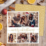 Elegante Foto Collage Gold Script Schnee Weihnacht Feiertagskarte<br><div class="desc">Minimalistisch Moderne Elegante Kalligrafie White und Gold 4 Foto Collage Frohe Weihnachtskalligrafie Script Holiday Card. Dieses festliche, mimimalistische, whimsical vier (4) Foto Urlaubskarte Vorlage verfügt über eine hübsche Foto Collage und sagt "Frohe Weihnachten"! Der "Frohe Weihnachten"-Grußtext ist in einer wunderschönen Handschrift geschrieben, die Wirblen Swash-Schwanz-Schriftart in Gold auf weißem Hintergrund....</div>