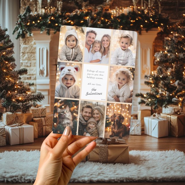 Elegante Foto Collage Personalisiert Weihnachten (Elegant Family Photo Collage Personalized Christmas Holiday Card)