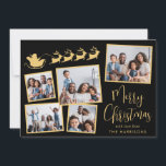 Elegante Foto Collage Santa Maria degli Angeli Feiertagskarte<br><div class="desc">Elegante Schwarz-Gold-Urlaubskarte mit einer 5-Foto-Collage verstreuter Bilder in Rahmen,  eine Silhouette von Rentieren,  die den Schlitten des Weihnachtsmanns fliegen,  "Frohe Weihnachten" in einem stilvollen Drehbuch und Ihren Namen in schlichter moderner Typografie.</div>