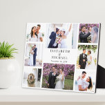 Elegante Foto Collage Wedding Fotoplatte<br><div class="desc">Eine elegante, individuelle Foto-Plakette für frisch verheiratete Personen mit einer 8-Foto-Collage aus Hochzeitstag, Verlobung, Flitterwochen, Brautparty, Trauzeugen, Familie, etc., Bildern, Ihren Namen und Ihren Hochzeitstag in eleganter Typografie.</div>