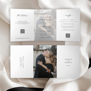 Elegante Foto einfache Hochzeit RSVP Details QR-Co Dreifach Gefaltete Einladung