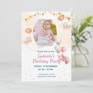 Elegante Foto-Geburtstags-Einladung für Kinder zum Einladung