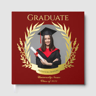 Elegante Foto Graduation Party Burgund und Gold Gästebuch