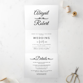 Elegante Foto-Hochzeit in Schwarz-Weiß Dreifach Gefaltete Einladung