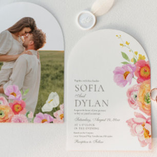 Elegante Foto-Hochzeitseinladung mit Blumenmotiv Einladung