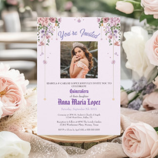 Elegante Foto mit Blumen für die Mis Quince Quince Acryleinladungen
