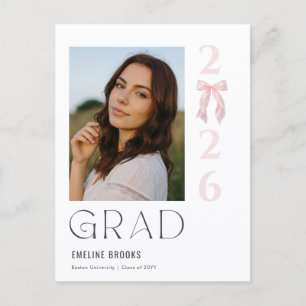 Elegante Foto-Rosafarbene Schleife Abschlussankünd Postkarte